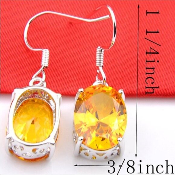 Yellow Citrine Oval Earrings 925 Sterling Silver Plated - Picture 8 of 9